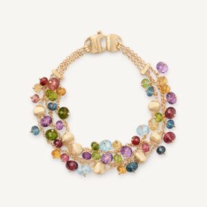 18K Yellow Gold Gemstone Three Strand Bracelet, 7.25"