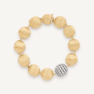 18K Yellow Gold Bead Bracelet with Diamonds, 8"