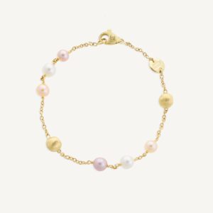 18K Yellow Gold Bracelet with Multi-Colored Pearls, 7.25"