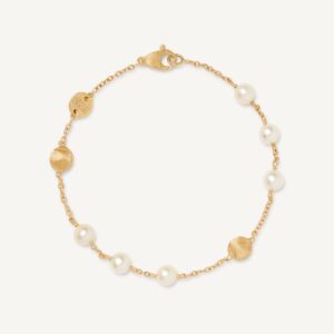18K Yellow Gold Bracelet with Pearls, 7.25"