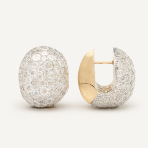 18K Yellow Gold Diamond Huggie Earrings, 0.9"