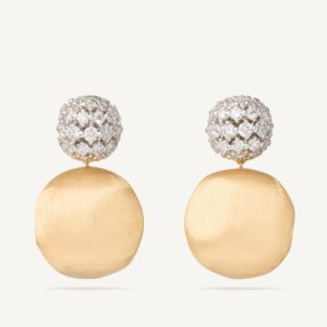 18K Yellow Gold Bead Earrings with Diamonds, 1.18"