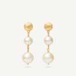 18K Yellow Gold Drop Earrings with Pearls, 1.1"