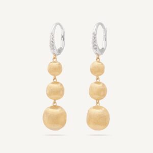 18K Yellow Gold Bead Earrings with Diamonds, 1.7"