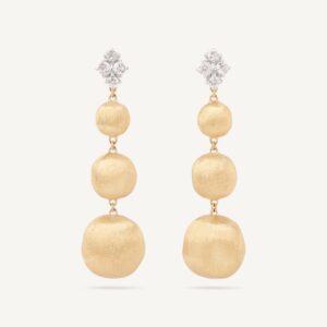 18K Yellow Gold Bead Earrings with Diamonds, 2"