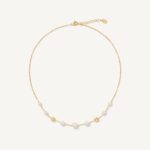 18K Yellow Gold Halfsie Necklace with Pearls, 16.5"-18"