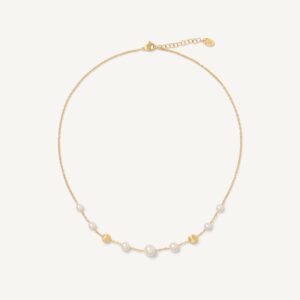 18K Yellow Gold Halfsie Necklace with Pearls, 16.5"-18"
