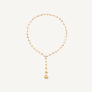 18K Yellow Gold Bead Lariat with Diamond Clasp, 19.75"