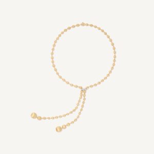 18K Yellow Gold Bead Double Lariat with Diamonds, 17.25"
