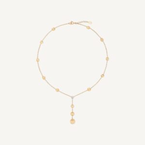 18K Yellow Gold Bead Lariat with Diamonds, 16.5"-18"