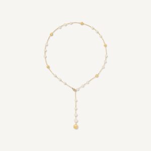 18K Yellow Gold Lariat Necklace with Pearls, 18"