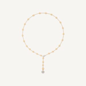 18K Yellow Gold Bead Lariat with Diamonds, 18"