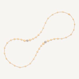 18K Yellow Gold Bead Necklace with Diamonds, 36"