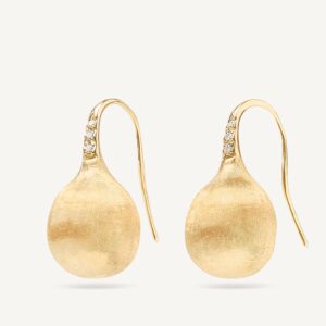 18K Yellow Gold Bead Earrings with Diamonds, 1"