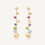 18K Yellow Gold Gemstone Earrings, 2.3"