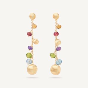 18K Yellow Gold Gemstone Earrings, 2.3"