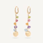 18K Yellow Gold Gemstone Earrings with Diamonds. 2.1"