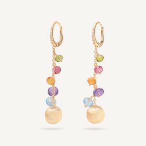 18K Yellow Gold Gemstone Earrings with Diamonds. 2.1"