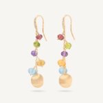 18K Yellow Gold Gemstone Earrings with Diamonds. 2"