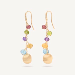 18K Yellow Gold Gemstone Earrings with Diamonds. 2"