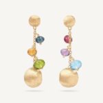 18K Yellow Gold Gemstone Earrings, 1.4"