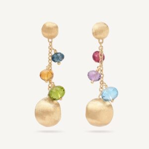 18K Yellow Gold Gemstone Earrings, 1.4"