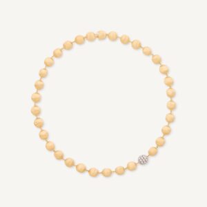 18K Yellow Gold Bead Necklace with Diamonds, 18"