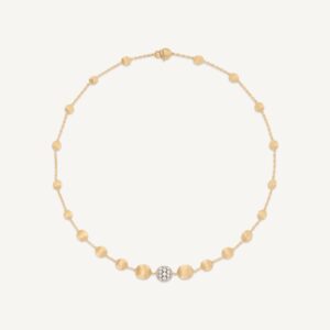 18K Yellow Gold Bead Necklace with Diamonds, 17.25"