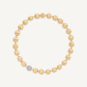 18K Yellow Gold Bead Necklace with Diamonds, 18.5"