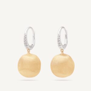 18K Yellow Gold Bead Earrings with Diamonds, 1.1"