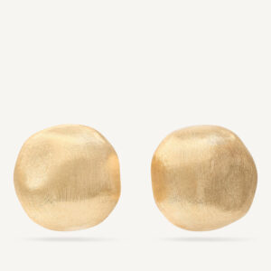 18K Yellow Gold Round Stud Earrings, 0.7"