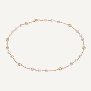18K Yellow Gold Short Necklace with Multi-Colored Pearls, 18"