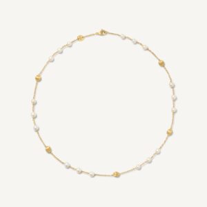 18K Yellow Gold Short Necklace with Pearls, 18"