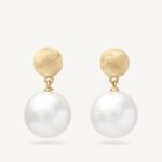 18K Yellow Gold Pearl Double Earrings, 0.7"