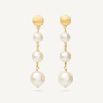 18K Yellow Gold Statement Earrings with Pearls, 1.5"