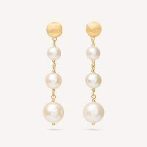18K Yellow Gold Statement Earrings with Pearls, 1.5"