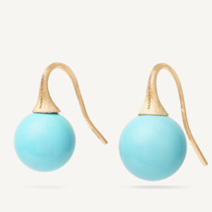 18K Yellow Gold Turquoise Earrings, 0.9"