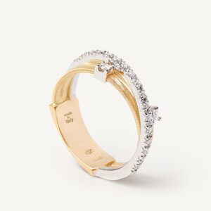 18K Yellow Gold Three Coil Row Ring with Diamonds