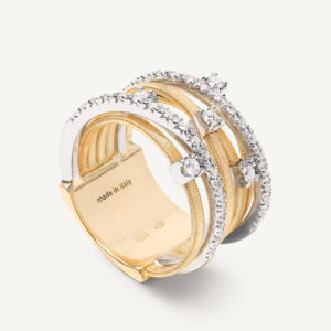 18K Yellow Gold Seven Row Coil Ring with Diamonds