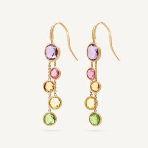 18K Yellow Gold Gemstone Two Strand Earrings, 1.8"