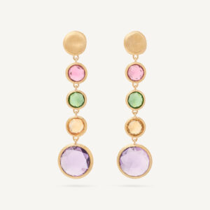 18K Yellow Gold Gemstone Earrings, 1.7"