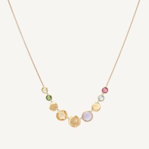 18K Yellow Gold Gemstone Halfsie Necklace, 16.5"-18"
