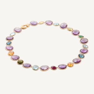 18K Yellow Gold Gemstone Necklace featuring Amethyst, 18.5"