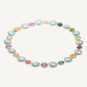 18K Yellow Gold Gemstone Necklace featuring Blue Topaz, 18"