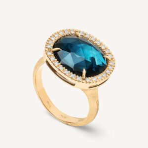 18K Yellow Gold London Blue Topaz Cocktail Ring with Diamonds