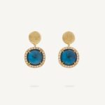 18K Yellow Gold London Blue Topaz Earrings with Diamonds, 1.02"