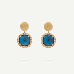 18K Yellow Gold London Blue Topaz Earrings with Diamonds, 1.02"