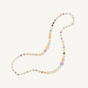 18K Yellow Gold Gemstone Graduated Necklace with Gold Stations, 36"