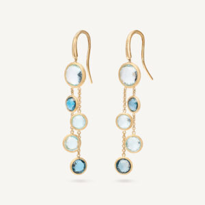 18K Yellow Gold Blue Topaz Two Strand Earrings, 1.8"
