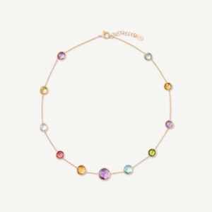 18K Yellow Gold Gemstone Necklace, 16.5"-18"